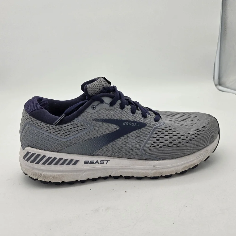 BROOKS Beast 20 Mens Running Shoes Mesh Sz 10 2E (Wide) Gray/White/Navy